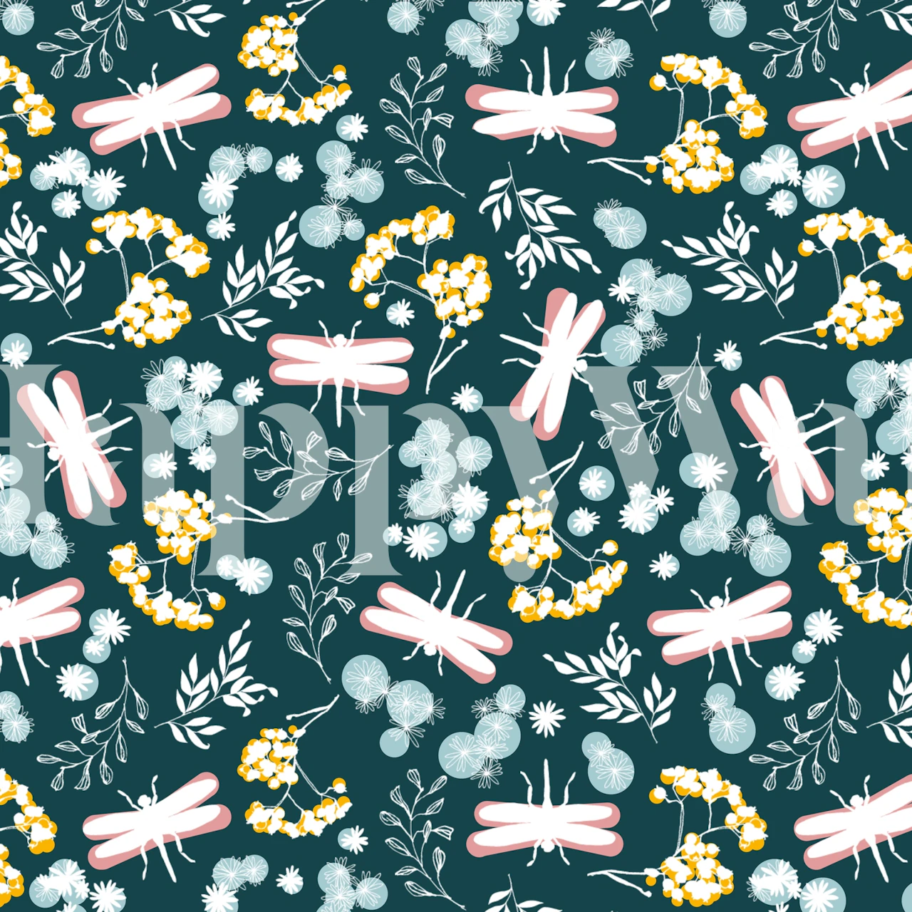 Flower meadow wallpaper displayed in a room