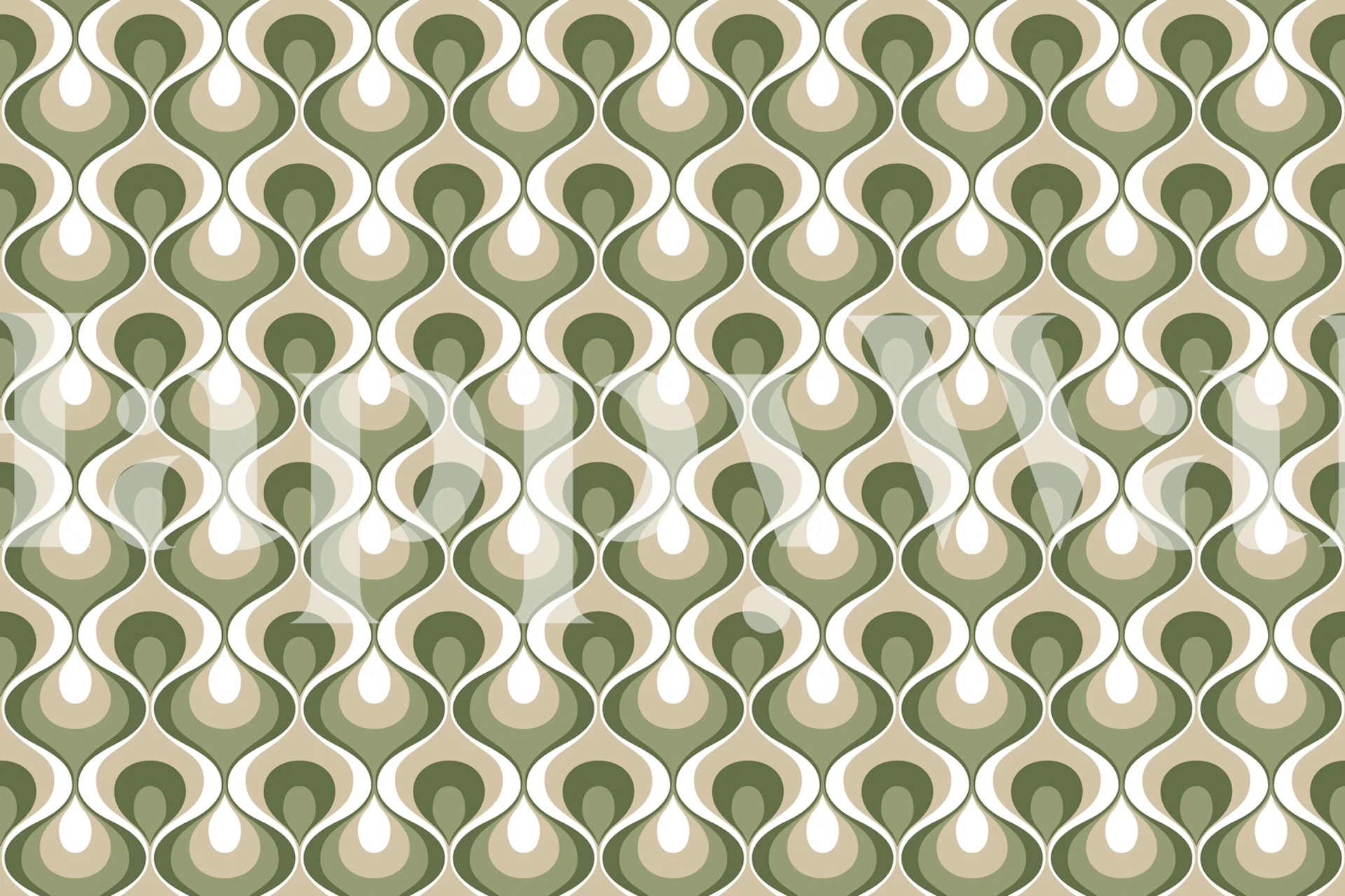 Teardrop pattern in green and cream colors retro wallpaper