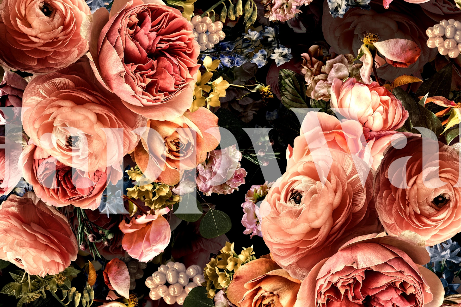 Pink roses and multi-colored flowers wallpaper