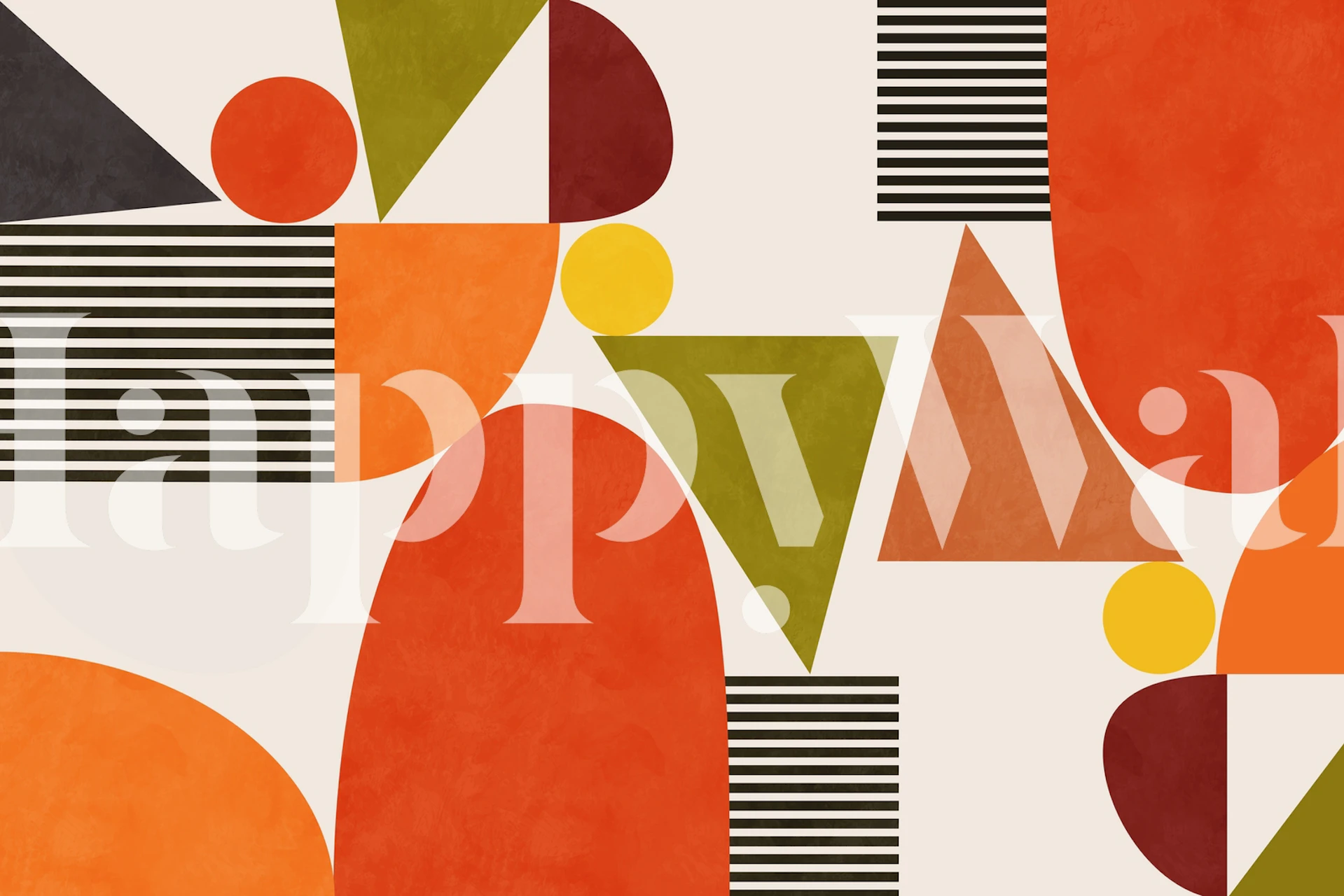 Colorful geometric shapes in orange, yellow, and green wallpaper