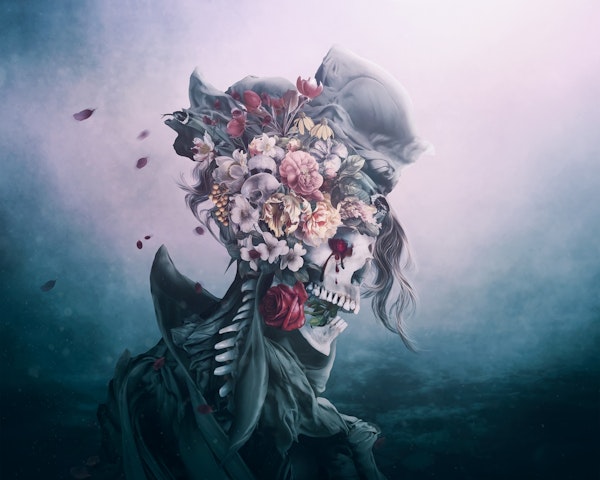 Surreal Skull on Blue