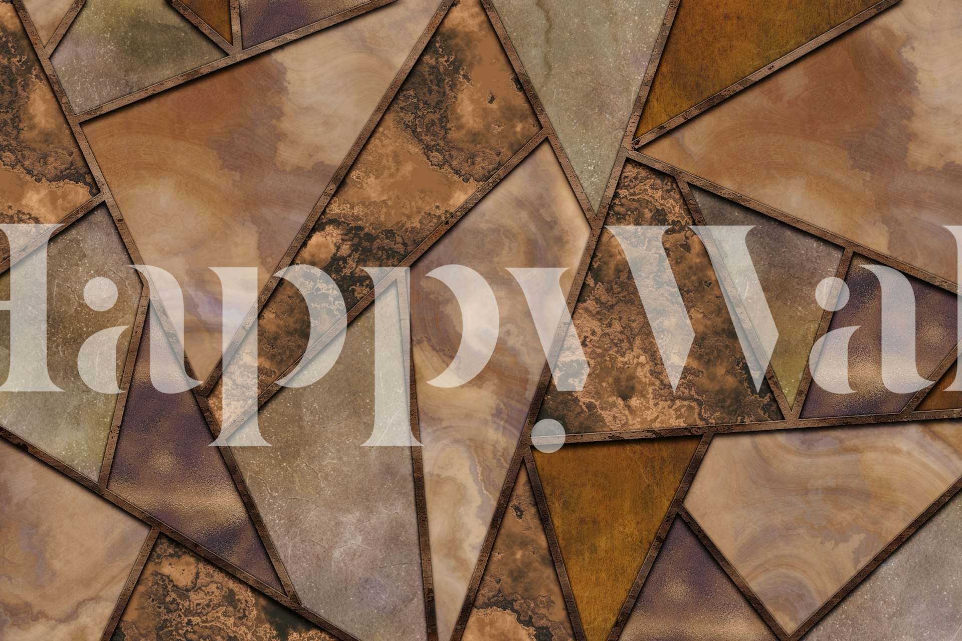 Amber rust marble triangles wallpaper in a room
