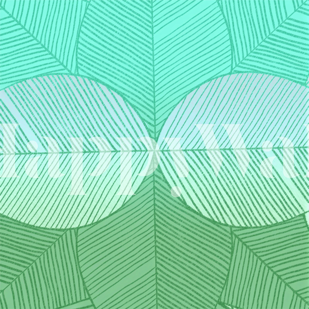 Green stylized tropical leaf pattern wall mural