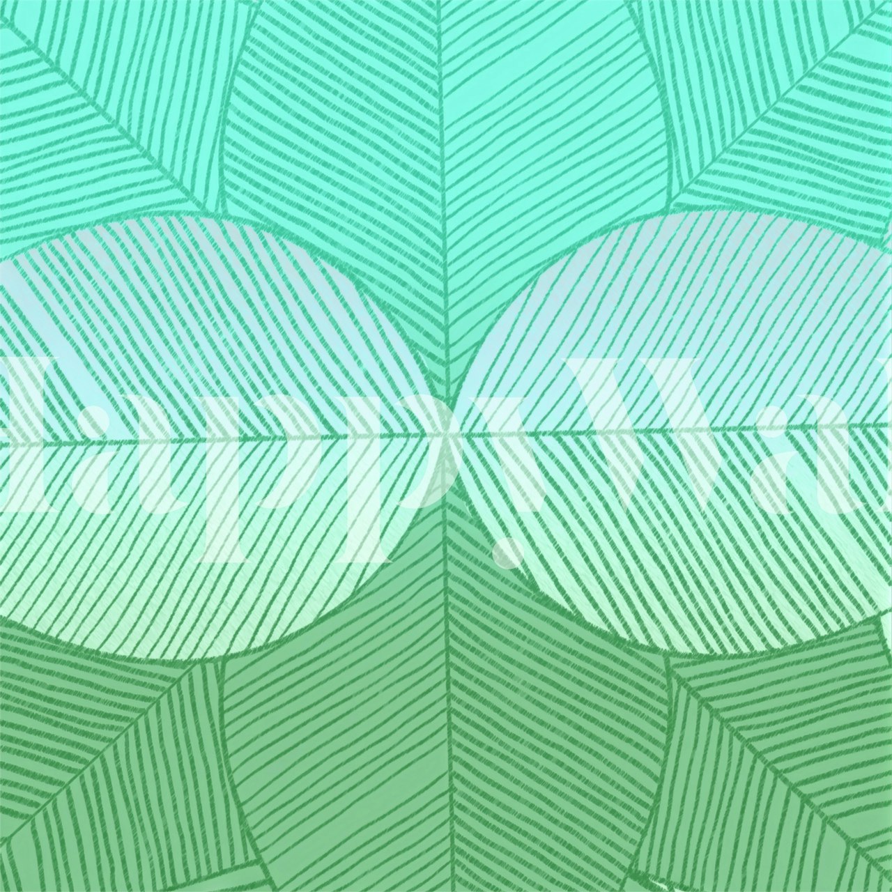 Grønt stiliseret tropisk bladmønster vægmaleri