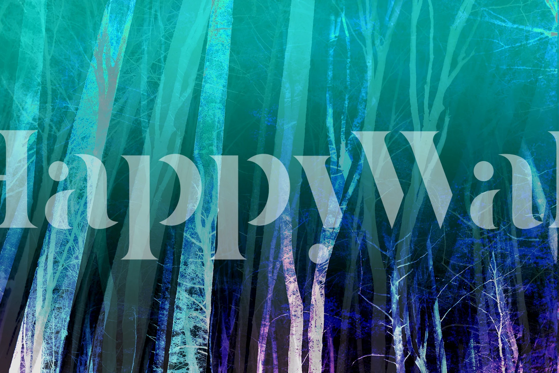 Abstract forest wallpaper in teal green with trees