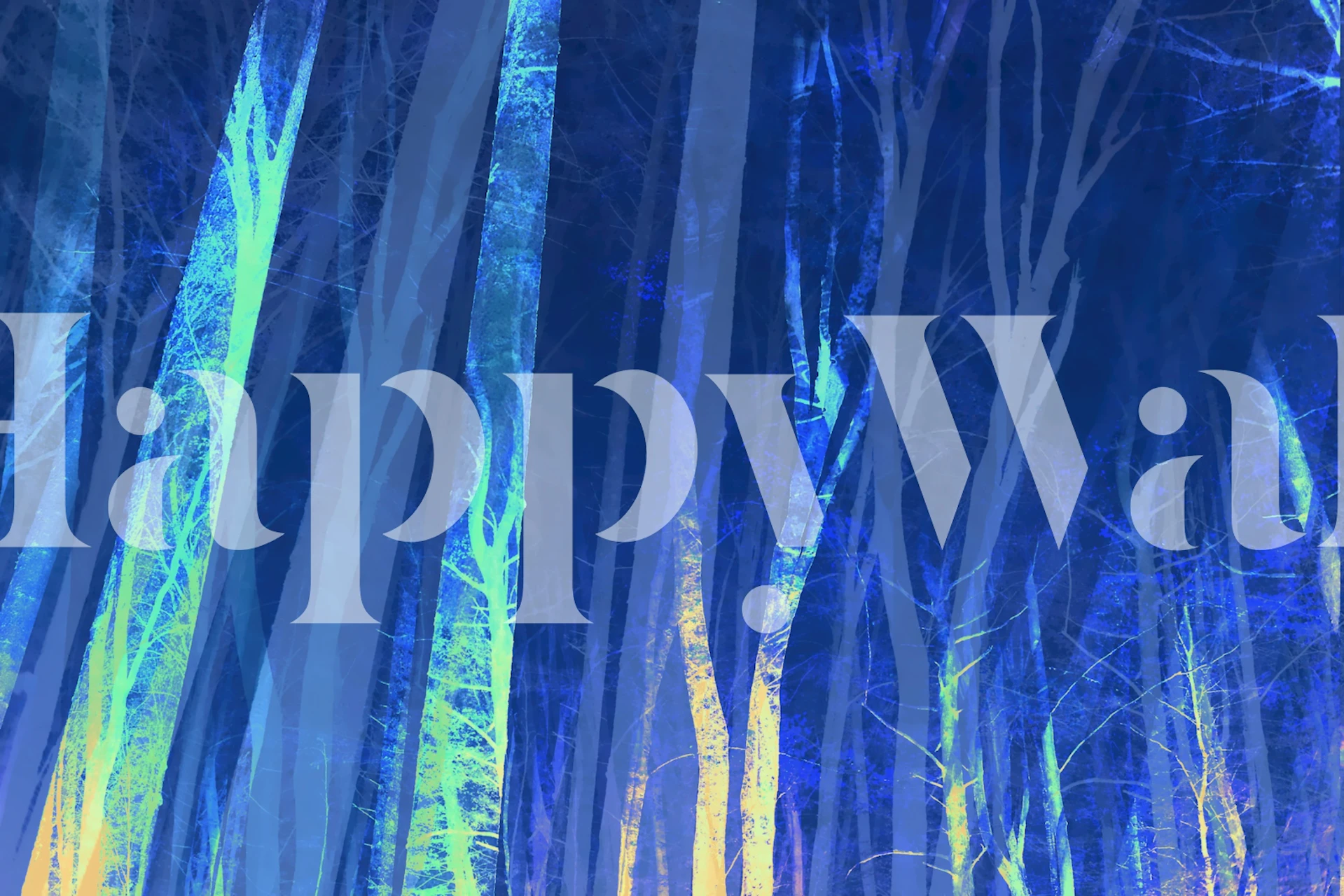 Forest Trees Night Blue wallpaper on a wall