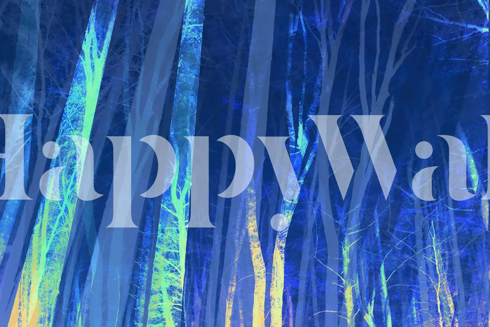 Forest Trees Night Blue wallpaper on a wall