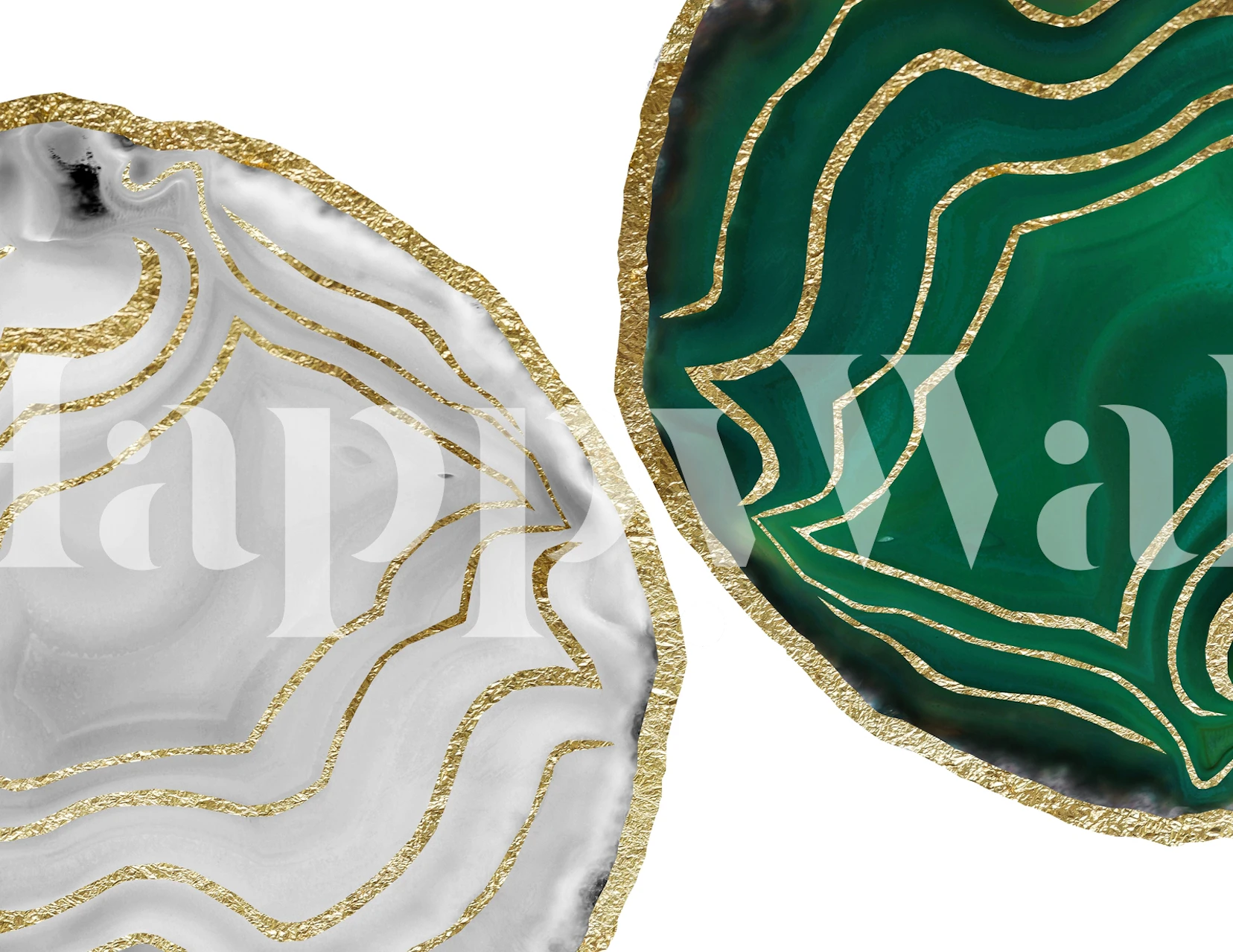 Fototapeta jin-jang inspirovaná smaragdově zeleným a bílým achátem se zlatými akcenty