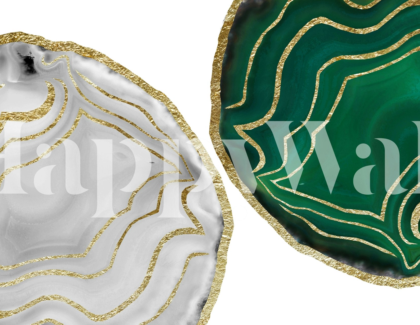 Emerald and white agate pattern with gold accents wallpaper