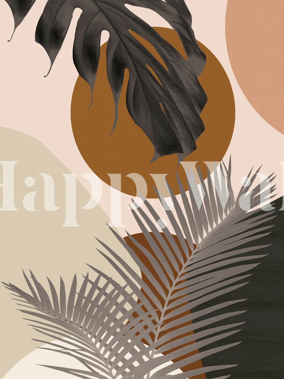 Intertwined palm leaves wallpaper in a room