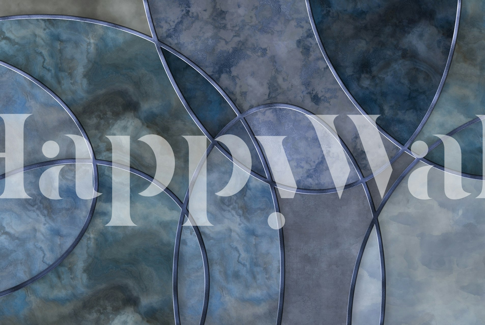 Veggmaleri med abstrakte former i blå marmor