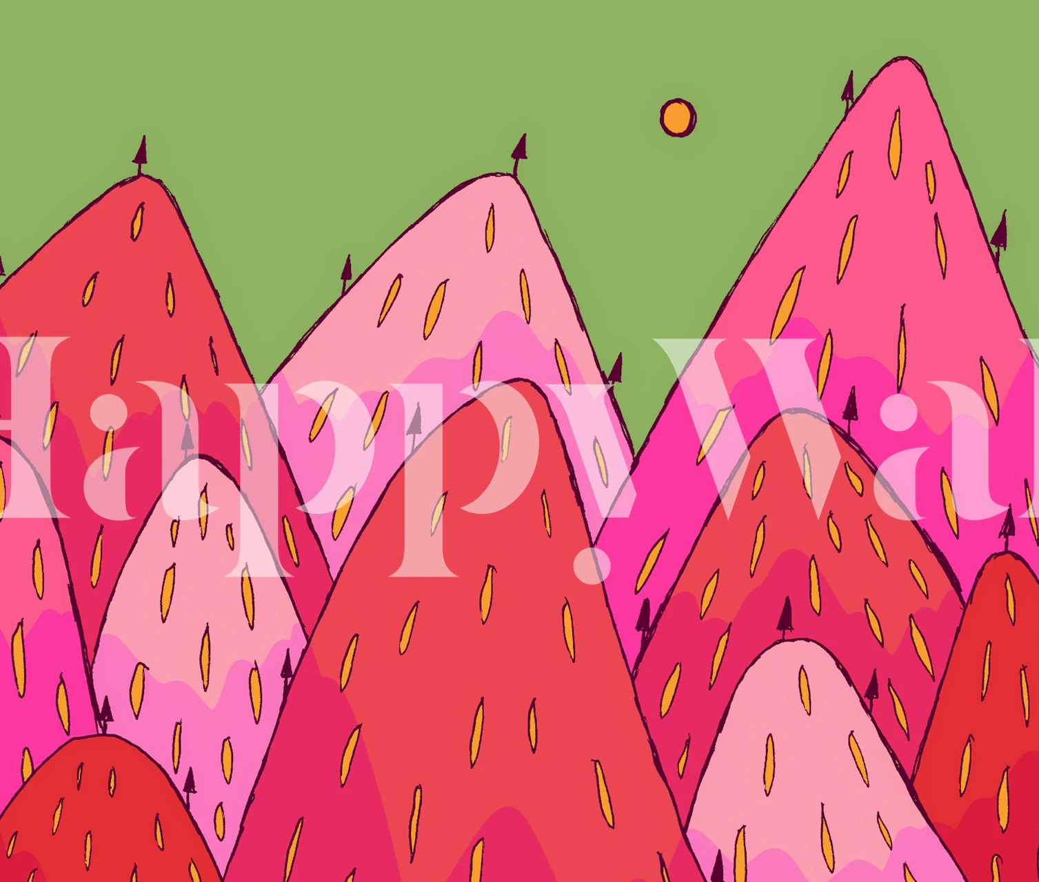 Pink strawberry hills on green background wallpaper