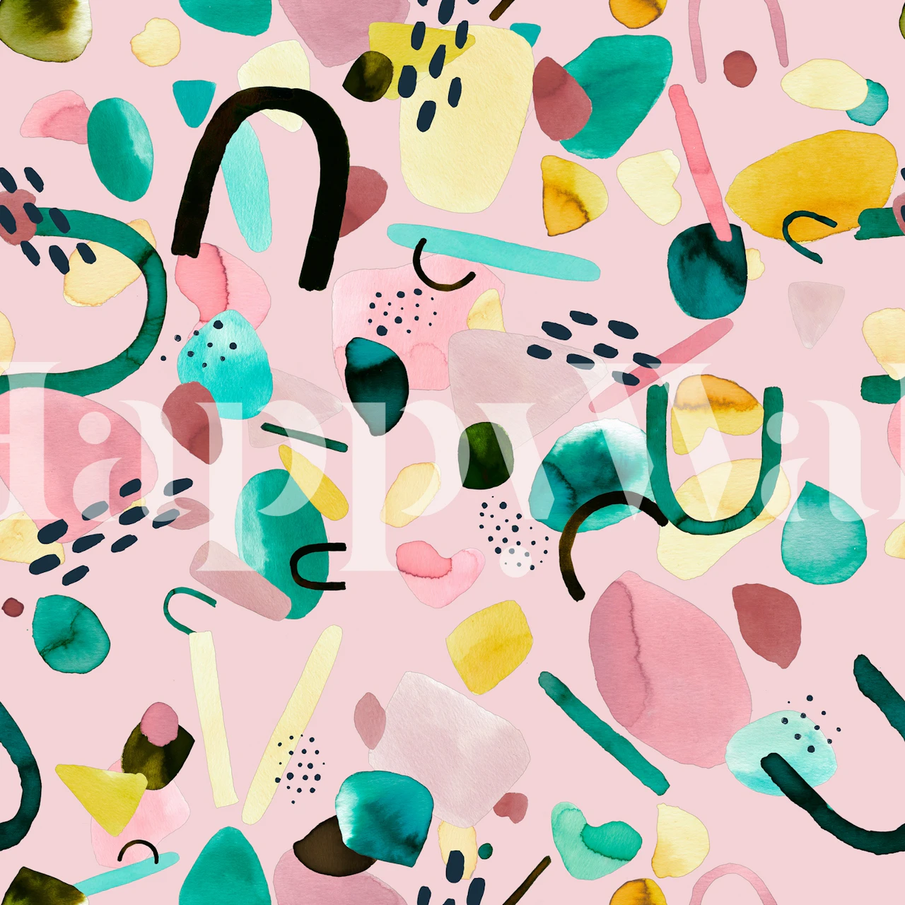 Geo Modern Pink Green Pieces wallpaper in a room