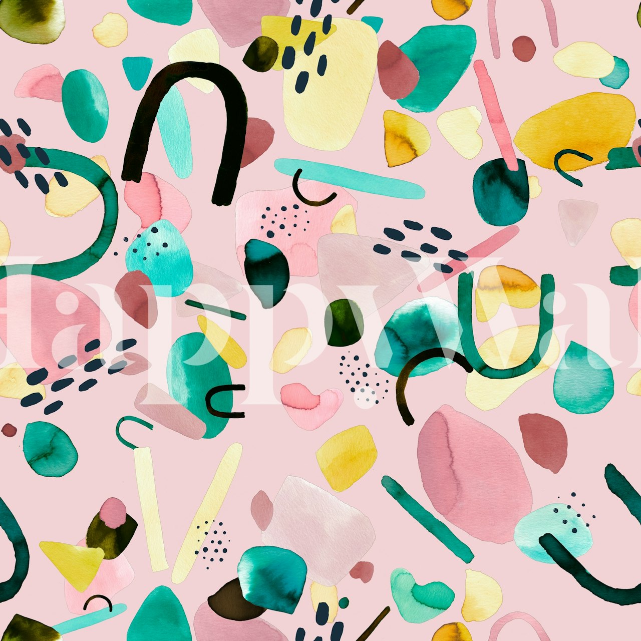 Geo Modern Pink Green Pieces wallpaper in a room