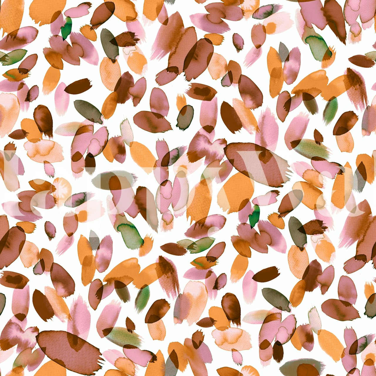 Abstract terracotta petal stains on a wall mural