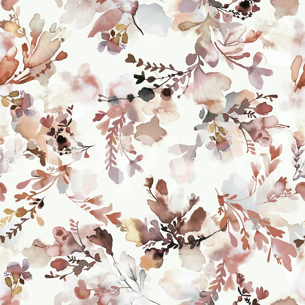 Watercolor floral pattern in terracotta and cream wallpaper