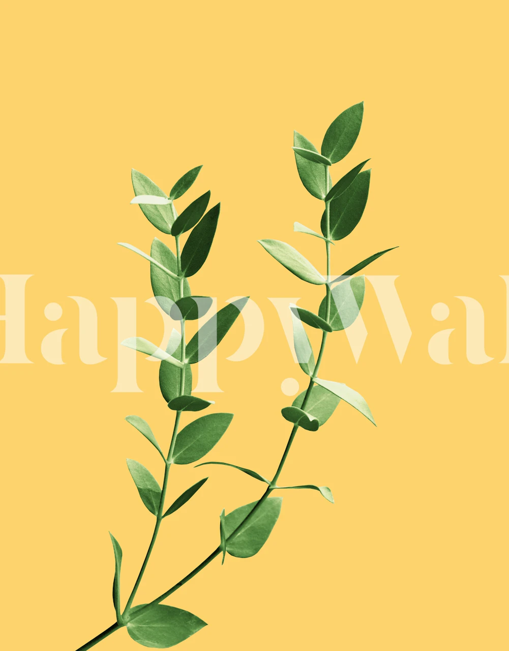 Papier peint mural branches d'eucalyptus minimalistes sur fond moutarde