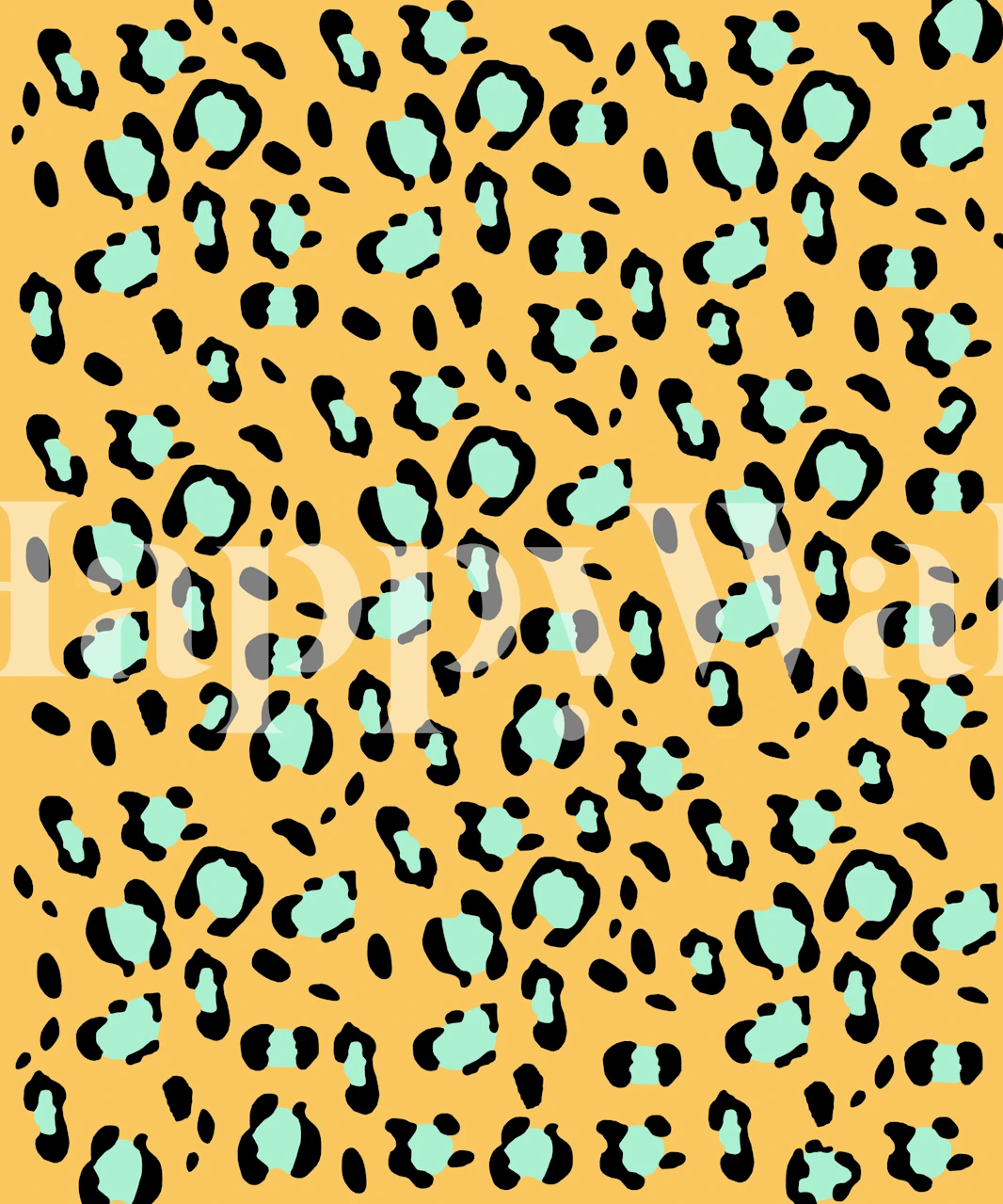 Yellow leopard print wall mural with teal spots, Leopard Animal Print Glam 30