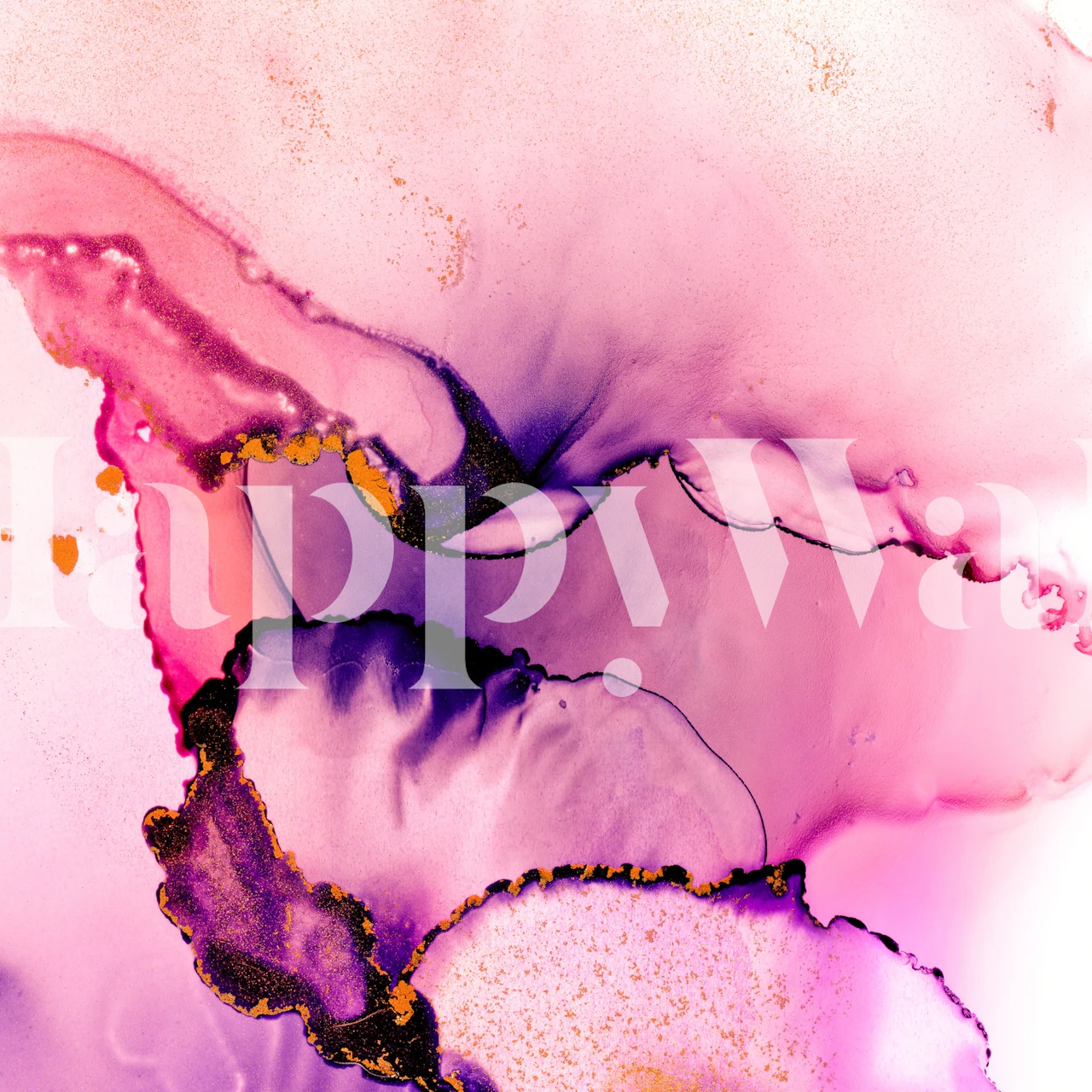 Abstract pink and purple wall mural with gold accents from happywall.com