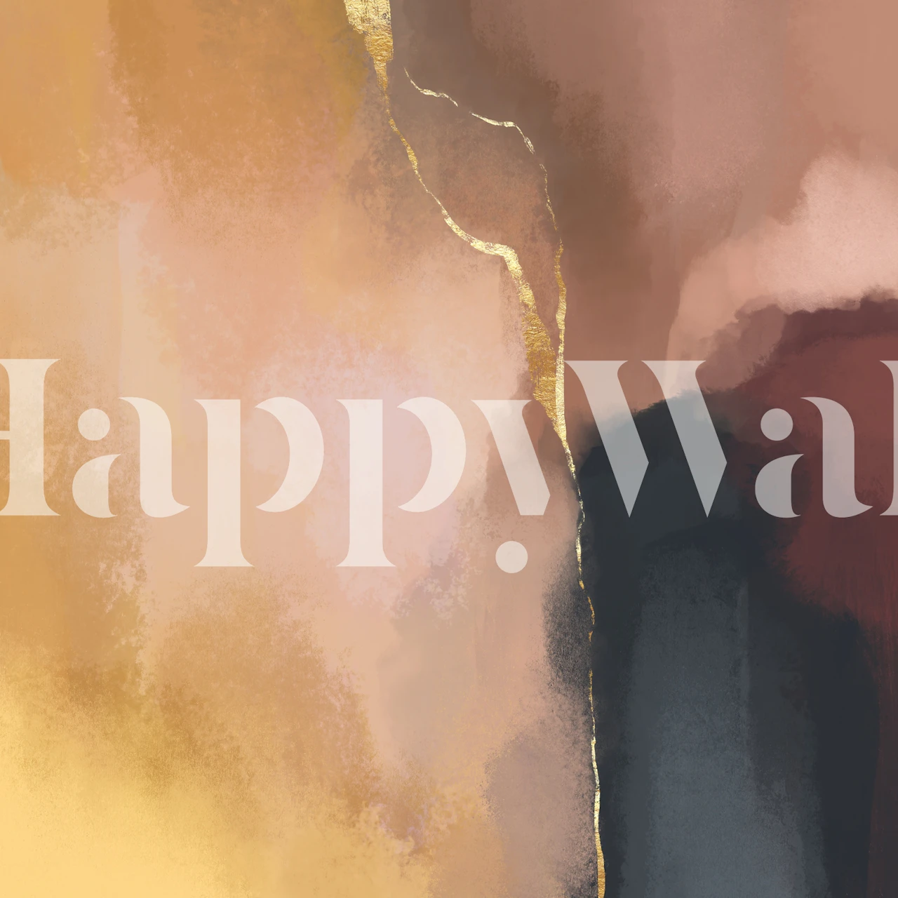 Abstract Stay Calm wall mural in amber, gold, and blush tones with charcoal accents