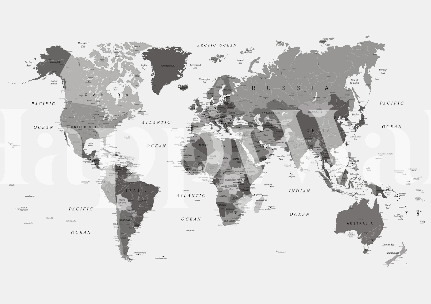 Monochrome world map with shades of gray and black wallpaper