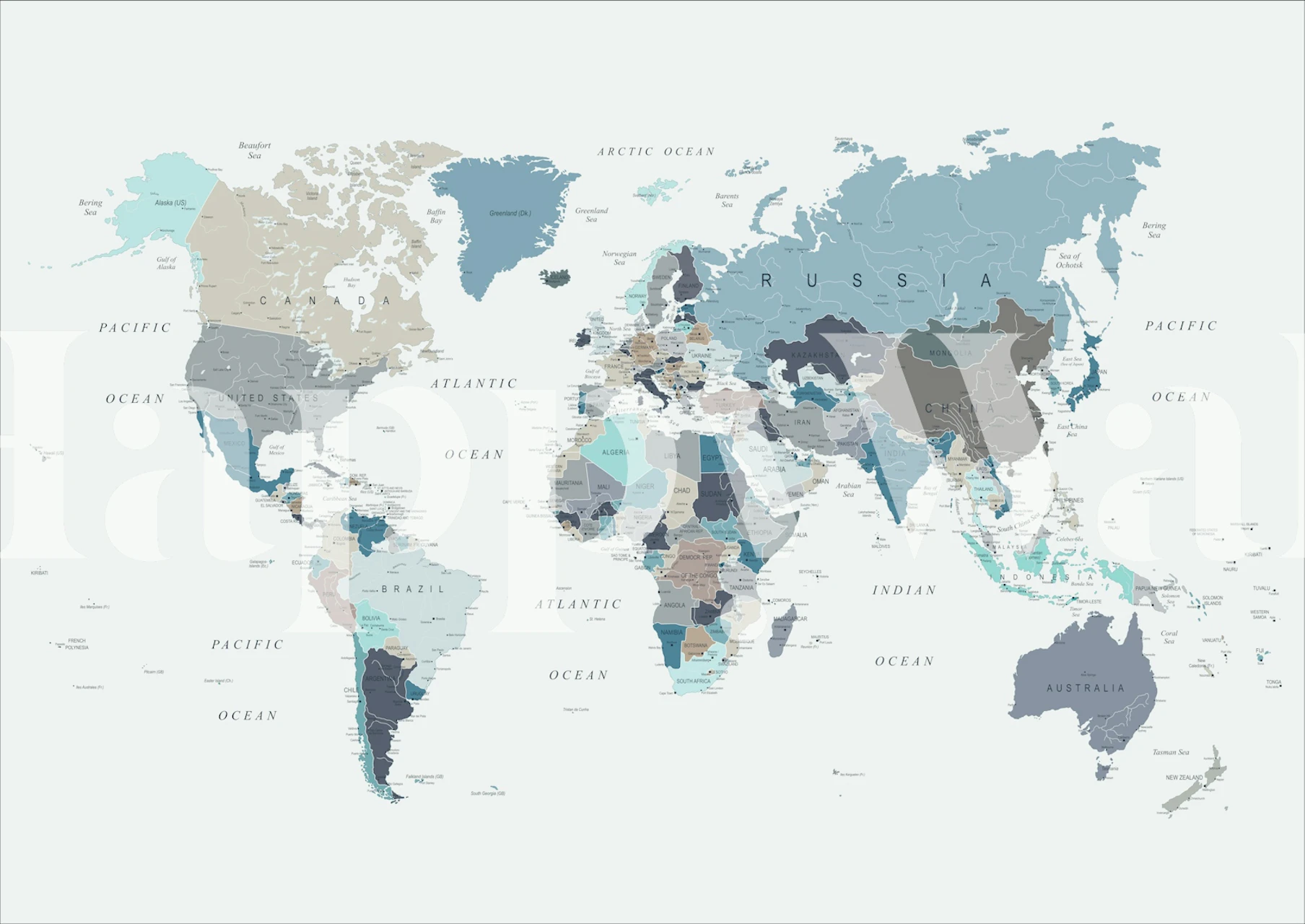 Nøytral-tonet verdenskart-tapet for interiør