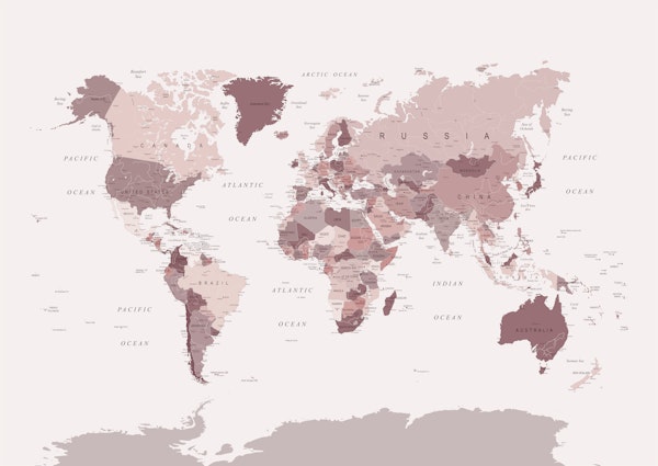 World Map Pink Cranberry