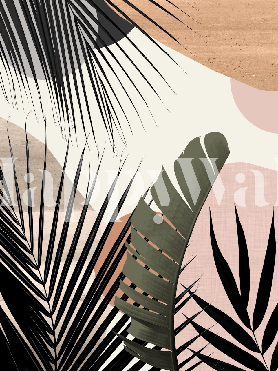 Tropical banana palm design wallpaper in interior