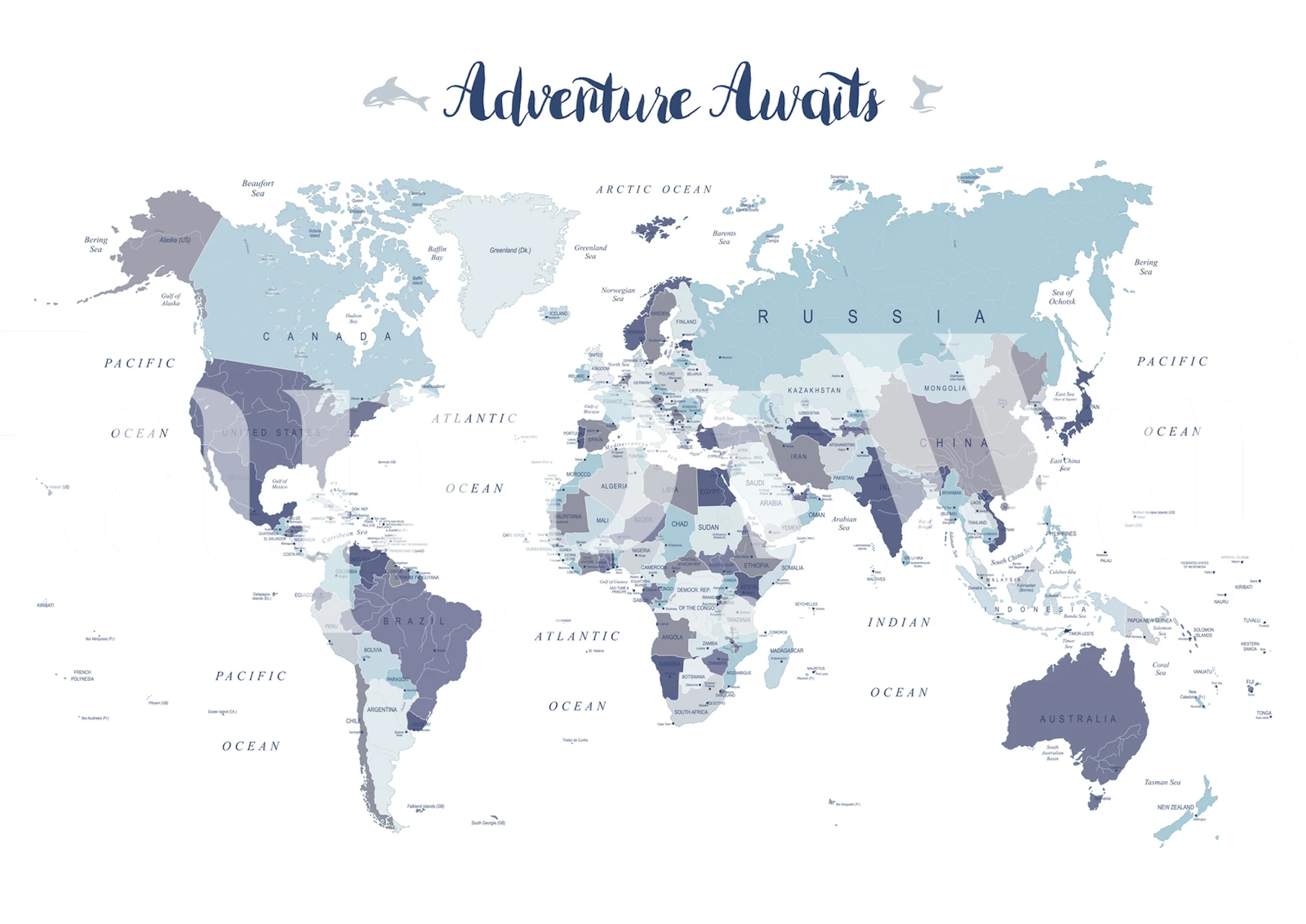 Stijlvolle Adventure Awaits World Map fotobehang met zacht kleurenpalet en duidelijke cartografische details