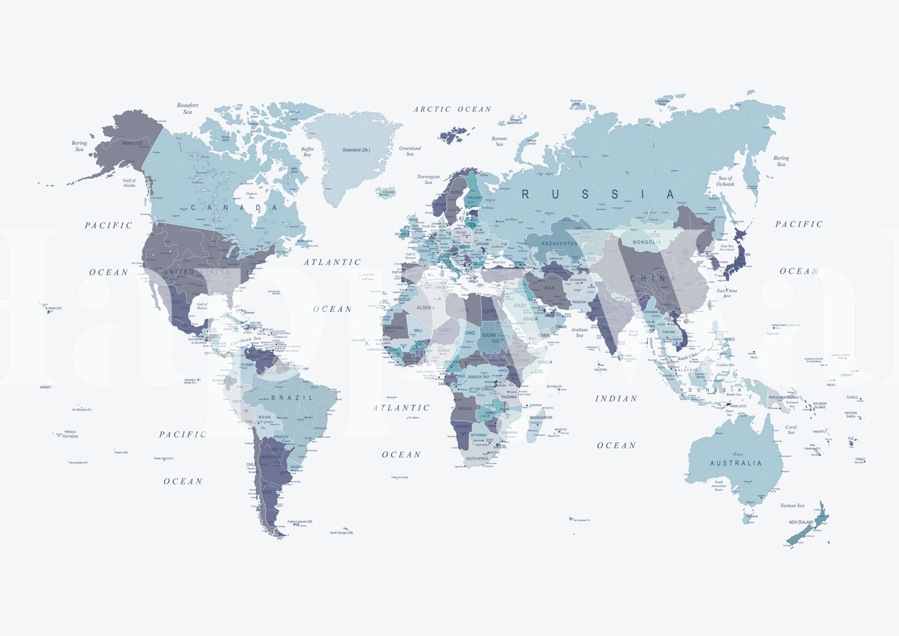 World Map in Blue papier peint dans une pièce