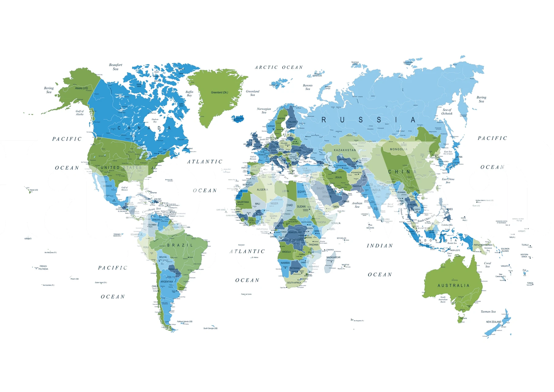 world map in blue and green colors, geographical details wallpaper