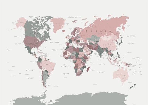 World Map in Pink and Green