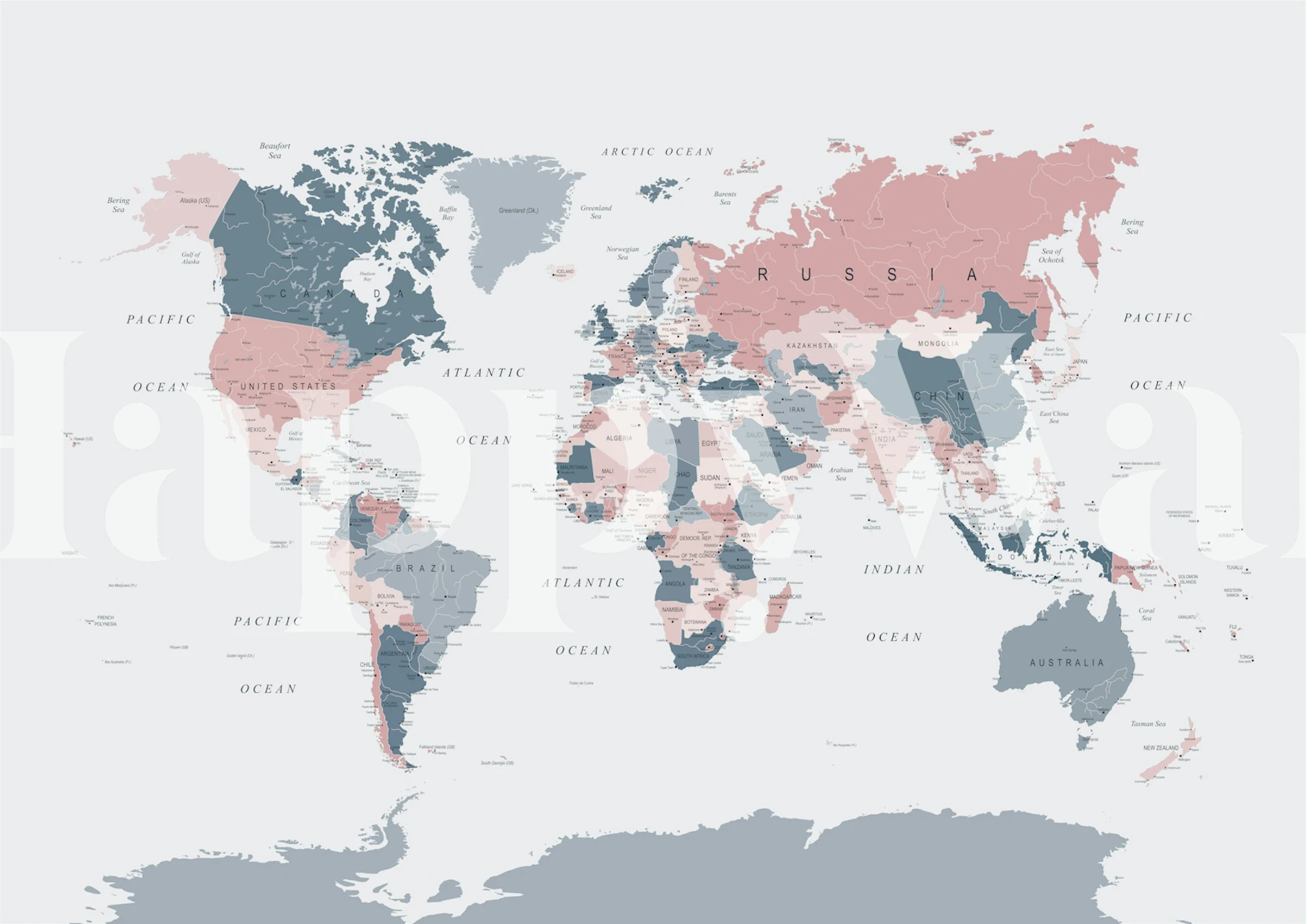 Verdenskart tapet i rosa og blå