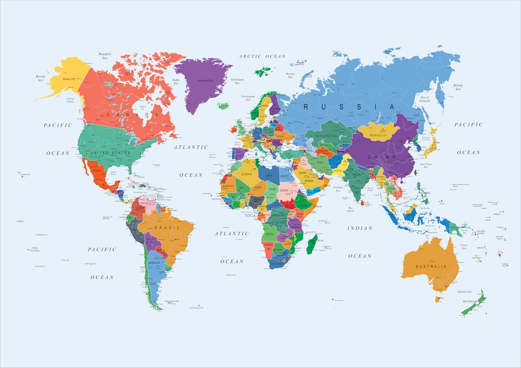 World Map With Countries To Color