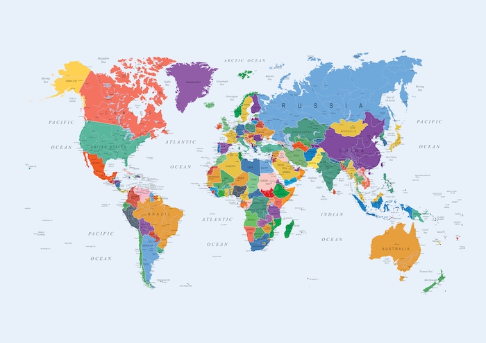 Buy World Map in Bright Colors Wallpaper | Happywall.com