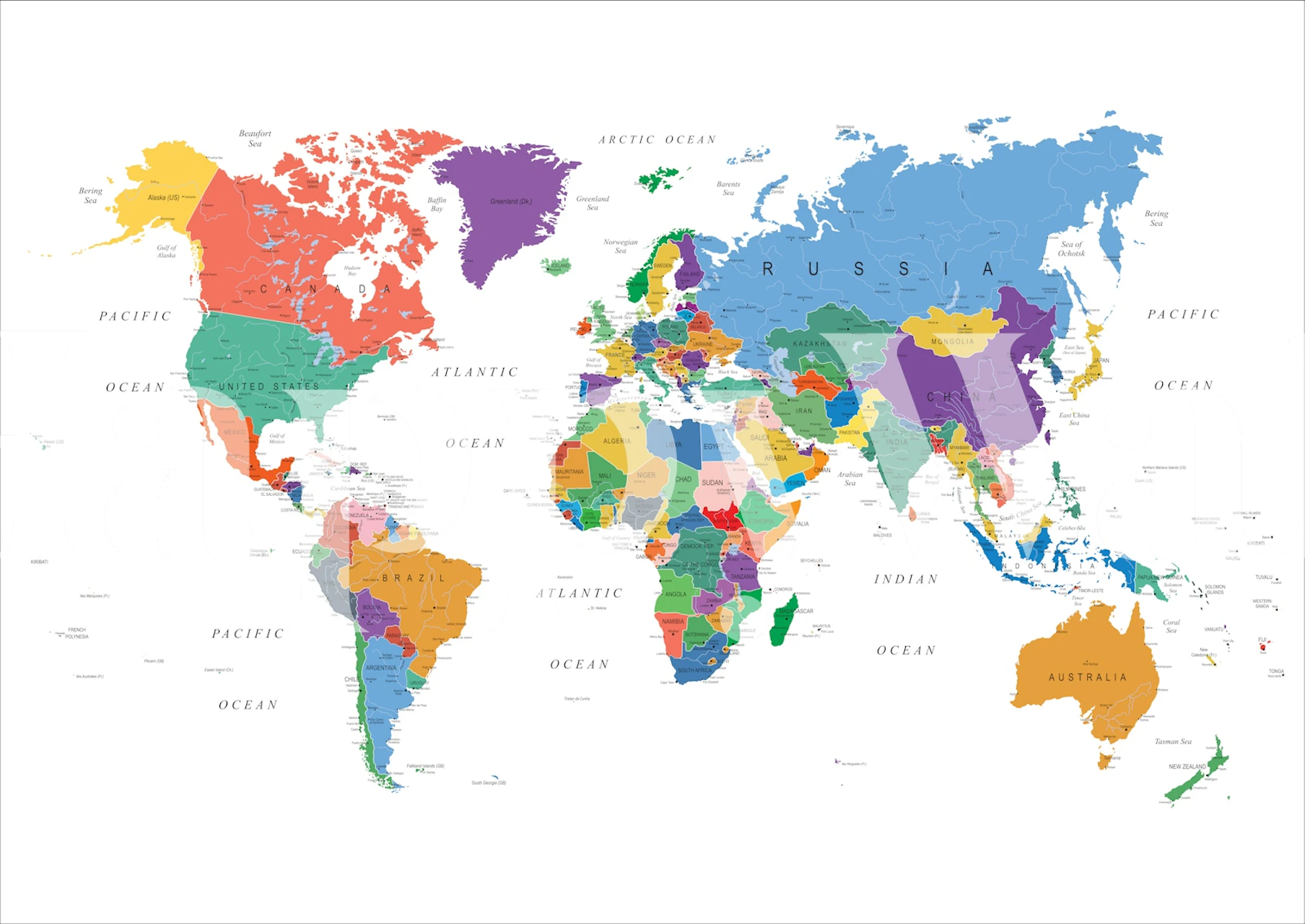 Colorful world map with countries in various bright colors wallpaper