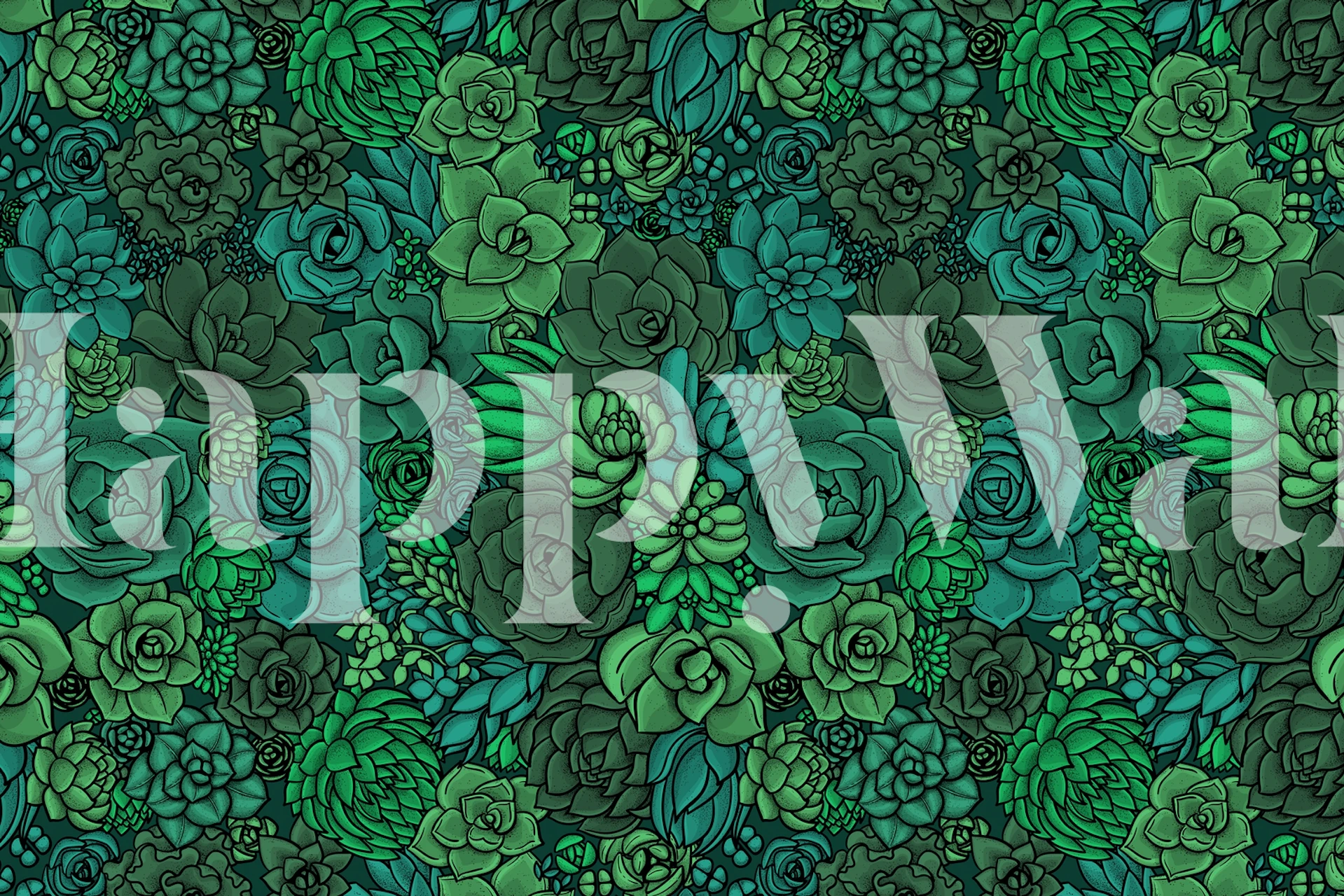 Succulent garden in green tapet i et rum