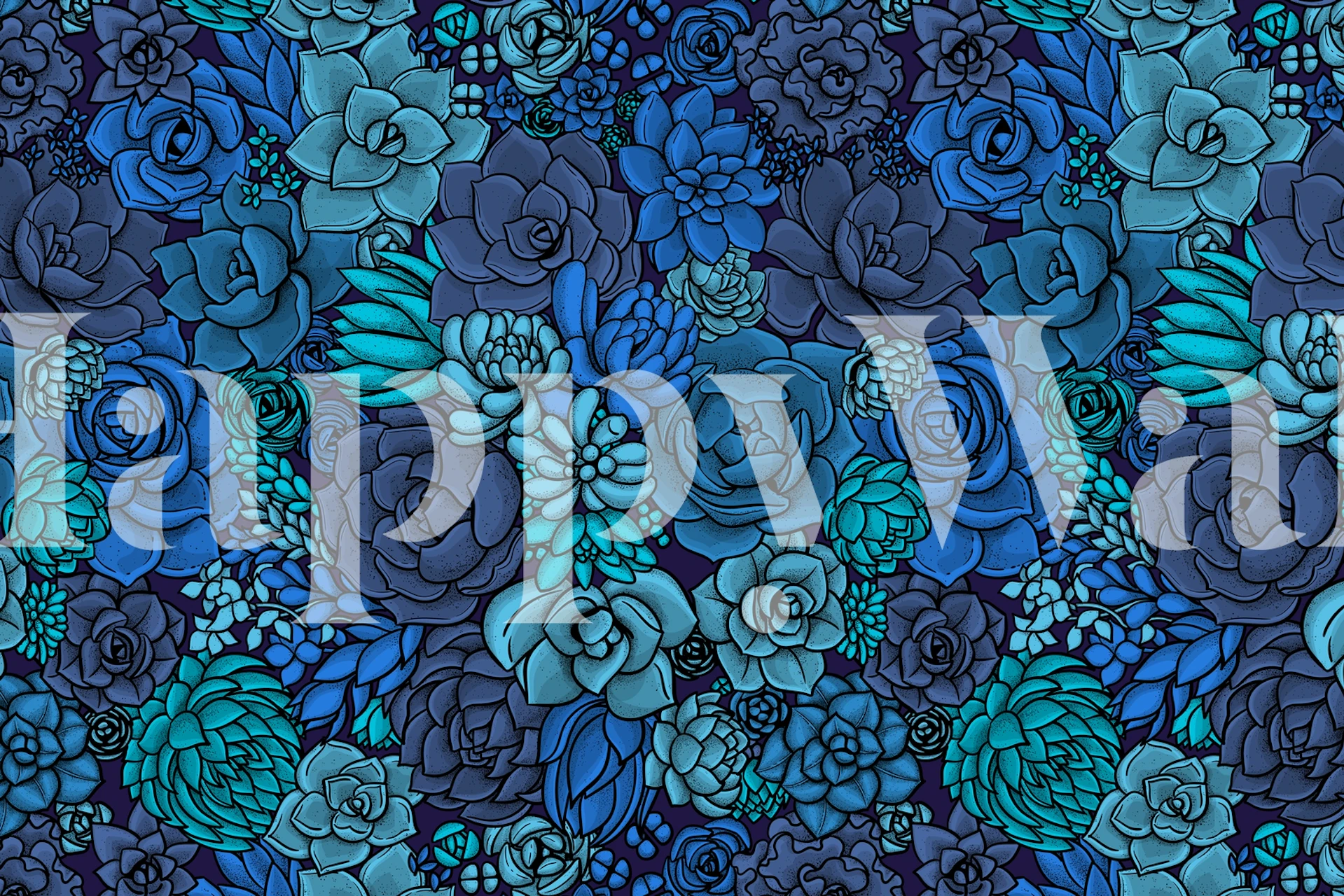 Succulent garden wallpaper in blue tones