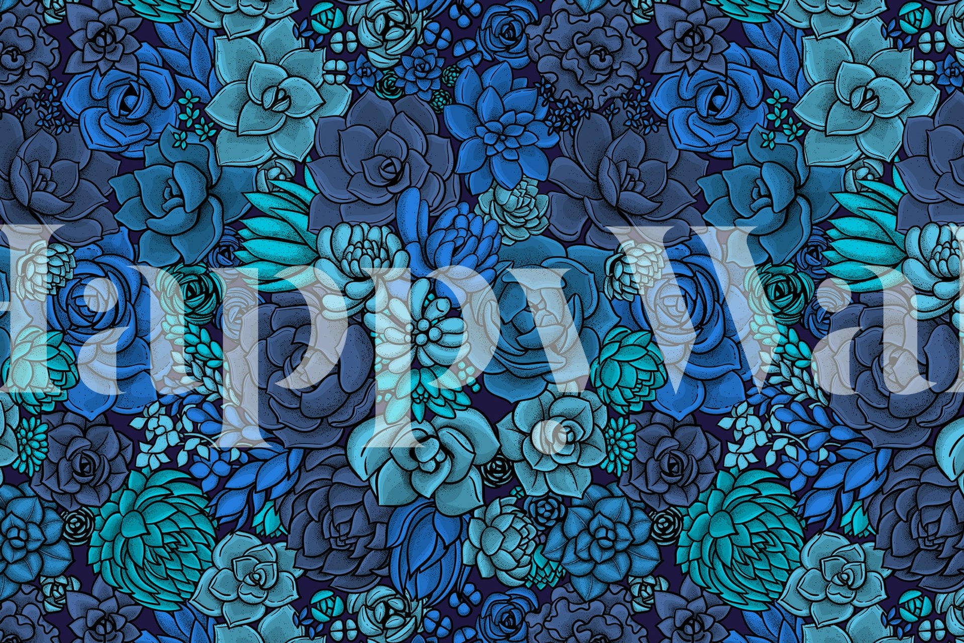 Succulent garden wallpaper in blue tones