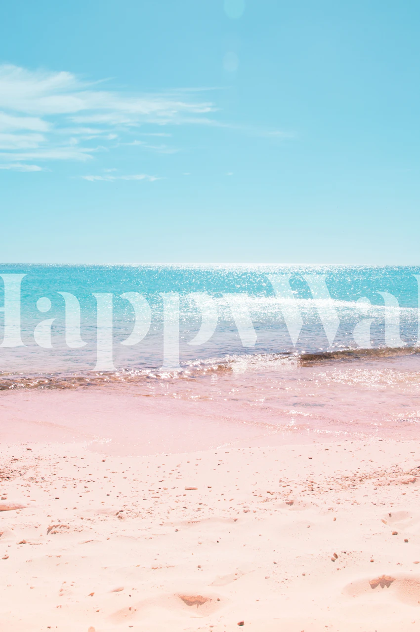 Caribbean beach scene featuring pink sand and turquoise water wallpaper