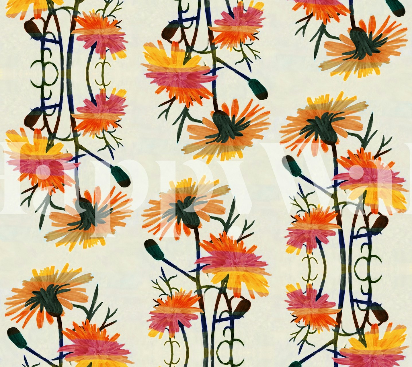 Wildflowers in vibrant colors of orange and yellow on a light background wallpaper