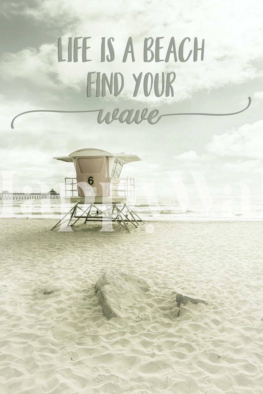 Beach life wallpaper featuring lifeguard tower and waves