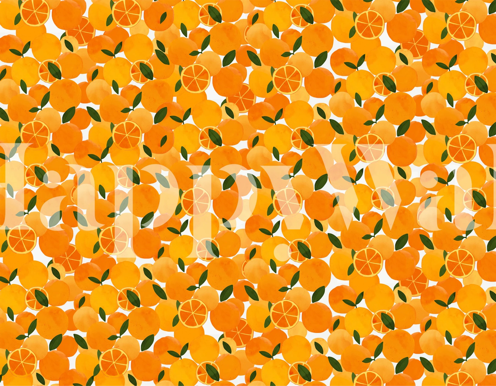 Vibrant oranges with green leaves floral wallpaper