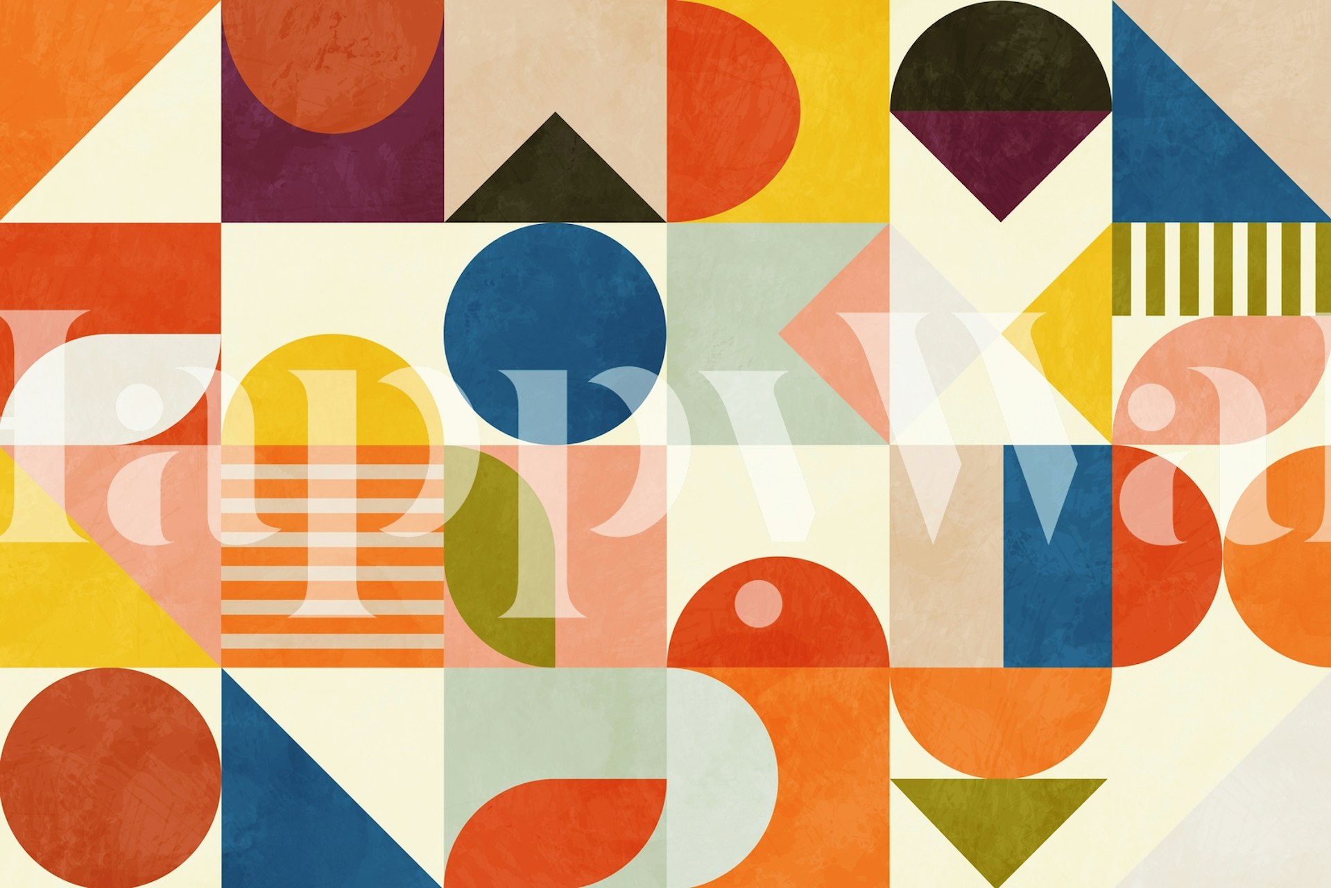 Kaunis esittely Mid Century Bauhaus geometrisesta tapetista, jossa on eloisat värit