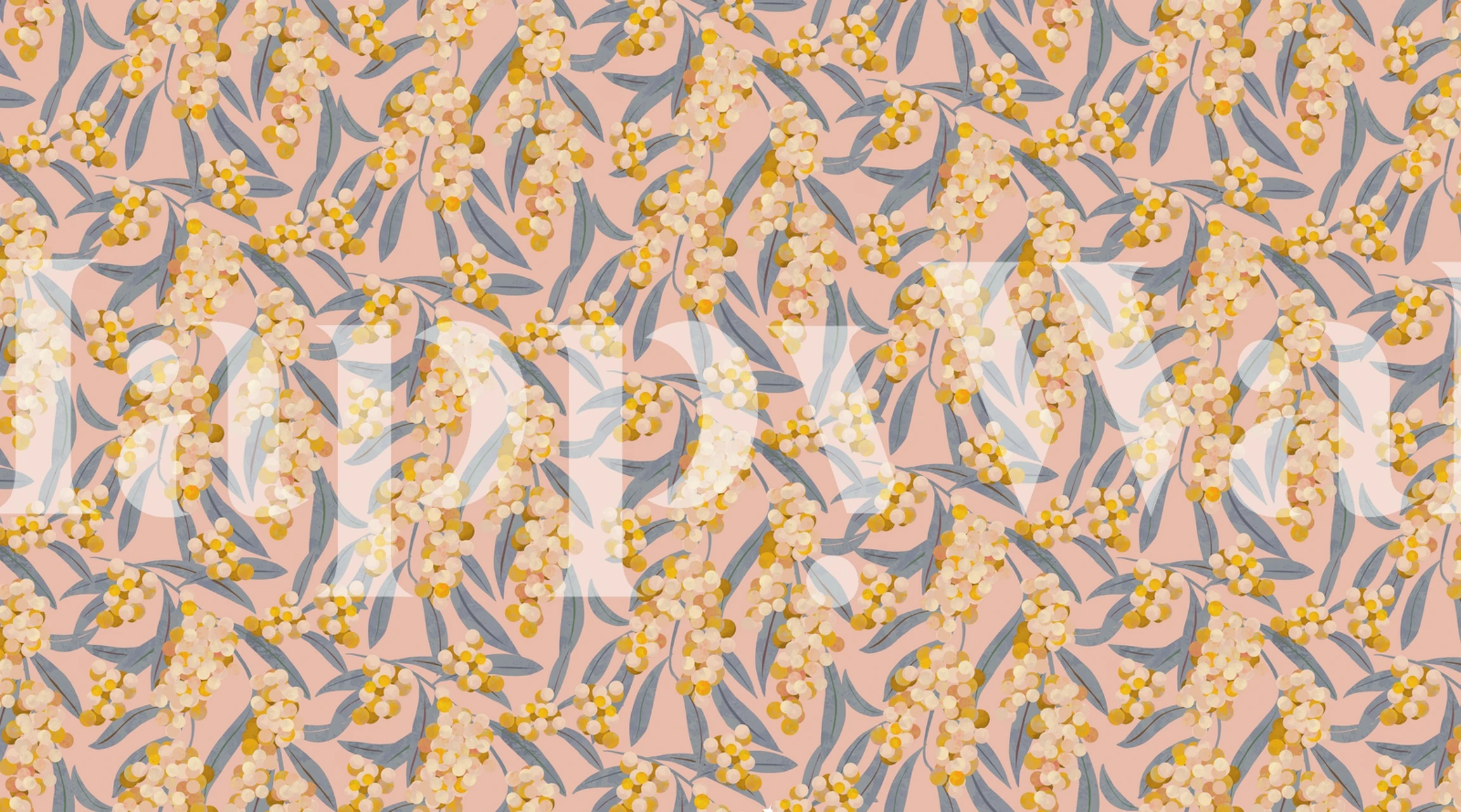 Floral pattern with pink acacia flowers on a pink background wallpaper