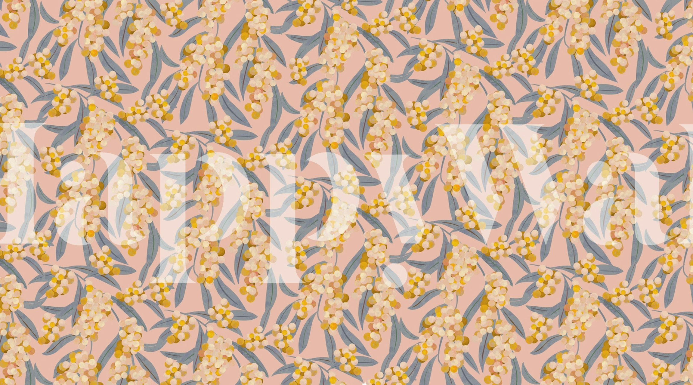 Floral pattern with pink acacia flowers on a pink background wallpaper