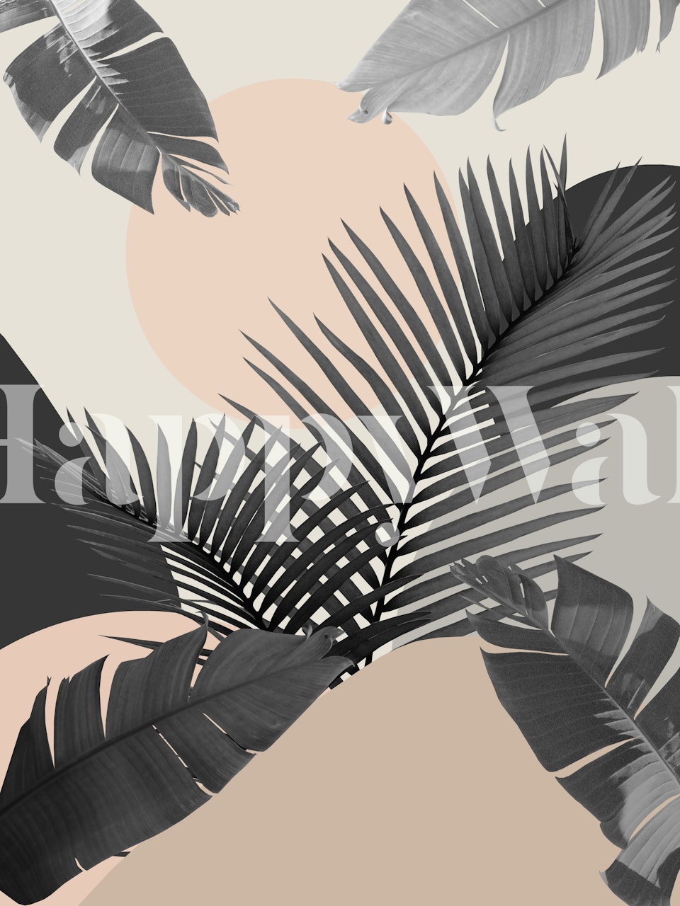 Intertwined palm leaves wallpaper in a room