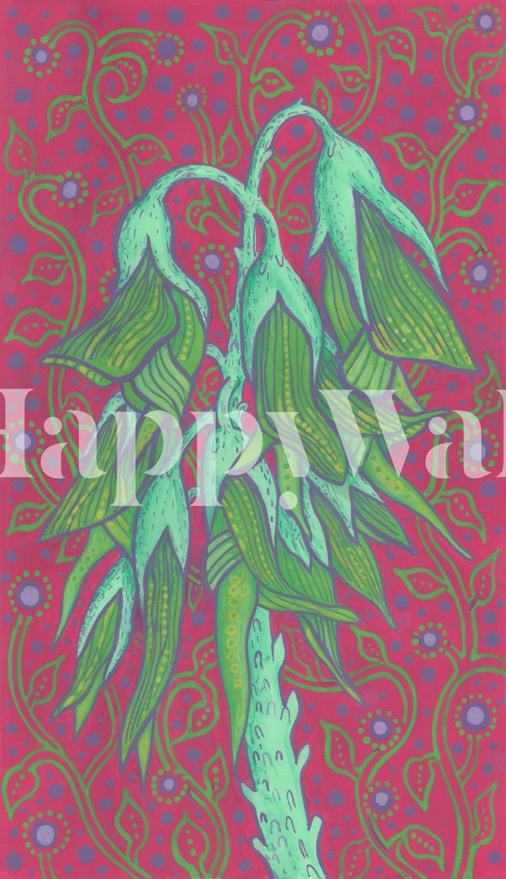 Floral design with green blooms and pink background wallpaper