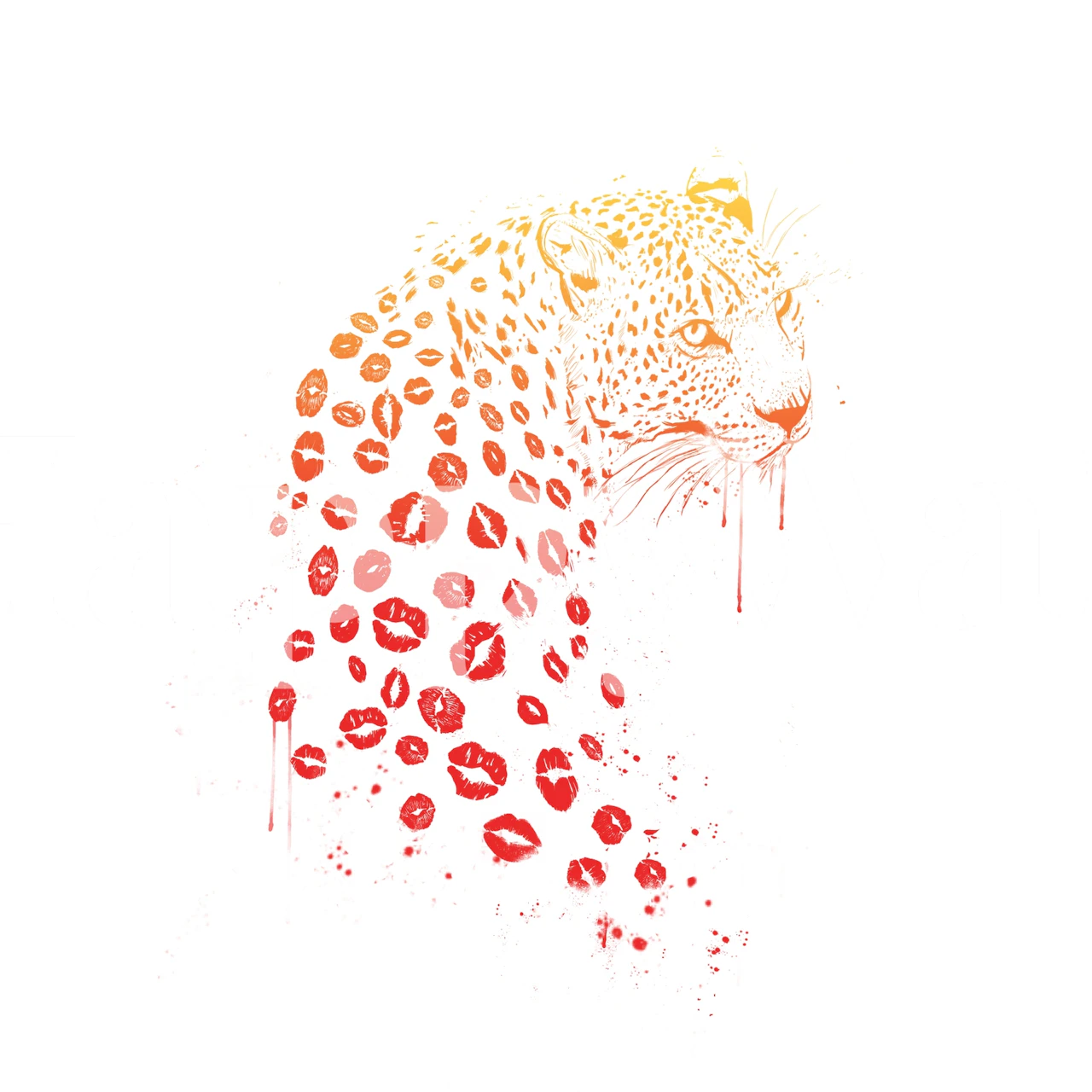 Leopard wall mural with red kiss marks