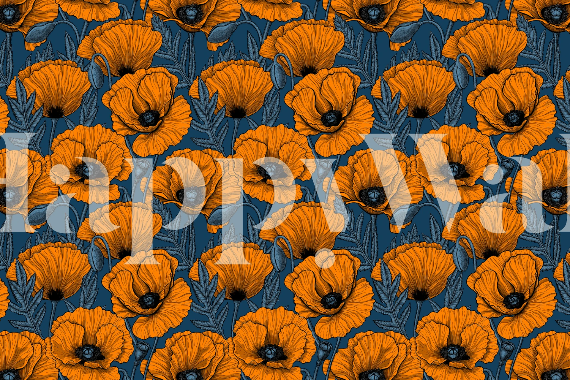 Caldi papaveri arancioni su un murale con sfondo a contrasto